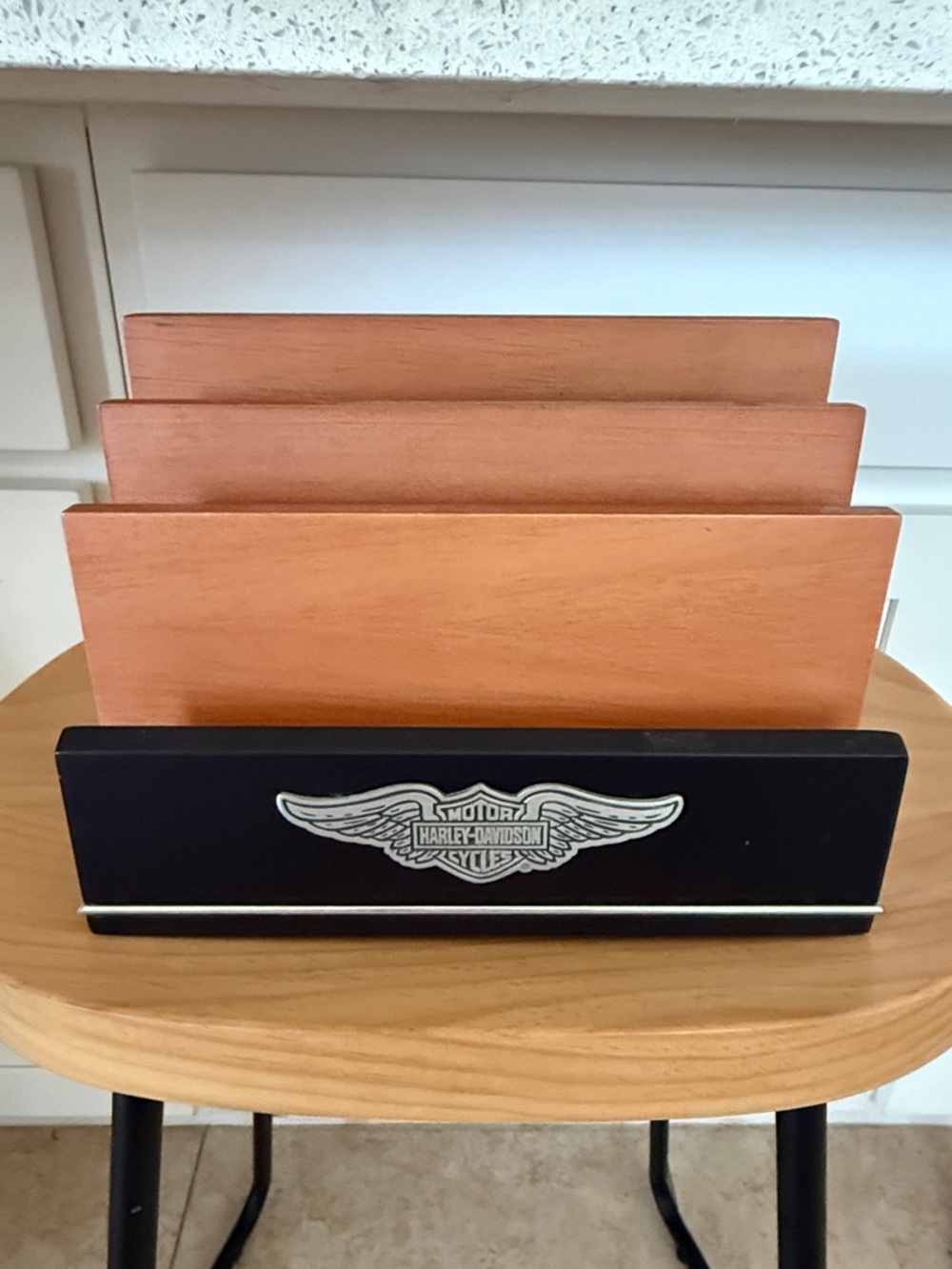 Harley-Davidson Black Front Desk Organizer with Copper Wood Dividers